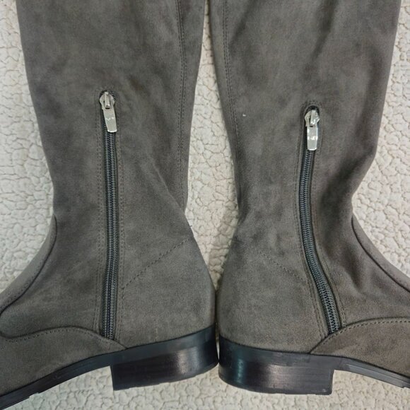 Marc Fisher Grey Suede Over The Knee Lace Up Tassel Almond Toe Boots Size 7.5 - Picture 5 of 11